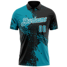 Charger l&#39;image dans la galerie, Custom Teal Black-White 3D Pattern Design Abstract Brush Stroke Performance Polo Shirt
