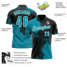 Charger l&#39;image dans la galerie, Custom Teal Black-White 3D Pattern Design Abstract Brush Stroke Performance Polo Shirt
