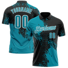 Charger l&#39;image dans la galerie, Custom Teal Black-White 3D Pattern Design Abstract Brush Stroke Performance Polo Shirt
