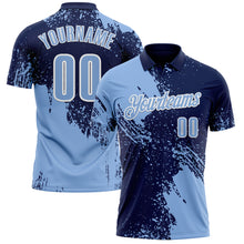 Charger l&#39;image dans la galerie, Custom Light Blue Navy-White 3D Pattern Design Abstract Brush Stroke Performance Polo Shirt
