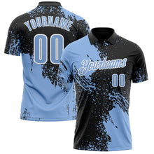 Charger l&#39;image dans la galerie, Custom Light Blue Black-White 3D Pattern Design Abstract Brush Stroke Performance Polo Shirt
