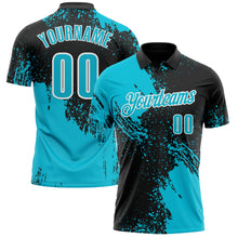 Charger l&#39;image dans la galerie, Custom Lakes Blue Black-White 3D Pattern Design Abstract Brush Stroke Performance Polo Shirt
