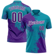 Charger l&#39;image dans la galerie, Custom Purple Teal-White 3D Pattern Design Abstract Brush Stroke Performance Polo Shirt
