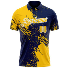 Charger l&#39;image dans la galerie, Custom Yellow Navy-White 3D Pattern Design Abstract Brush Stroke Performance Polo Shirt
