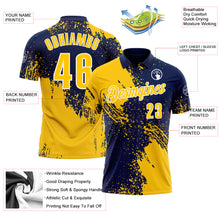 Charger l&#39;image dans la galerie, Custom Yellow Navy-White 3D Pattern Design Abstract Brush Stroke Performance Polo Shirt
