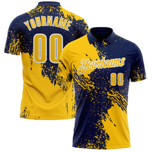 Charger l&#39;image dans la galerie, Custom Yellow Navy-White 3D Pattern Design Abstract Brush Stroke Performance Polo Shirt
