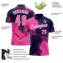 Charger l&#39;image dans la galerie, Custom Pink Navy-White 3D Pattern Design Abstract Brush Stroke Performance Polo Shirt
