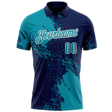 Charger l&#39;image dans la galerie, Custom Teal Navy-White 3D Pattern Design Abstract Brush Stroke Performance Polo Shirt
