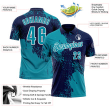 Charger l&#39;image dans la galerie, Custom Teal Navy-White 3D Pattern Design Abstract Brush Stroke Performance Polo Shirt
