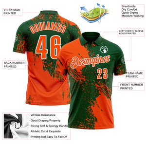 Custom Orange Green-White 3D Pattern Design Abstract Brush Stroke Performance Polo Shirt