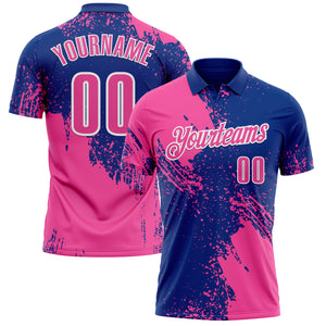 Custom Pink Royal-White 3D Pattern Design Abstract Brush Stroke Performance Polo Shirt