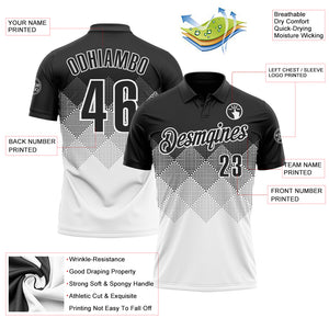 Custom Black White 3D Gradient Square Shape Performance Polo Shirt