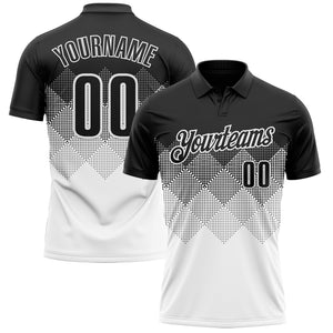Custom Black White 3D Gradient Square Shape Performance Polo Shirt
