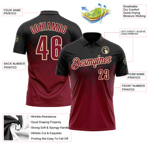 Custom Black Crimson-Cream 3D Gradient Square Shape Performance Polo Shirt