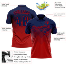 Laden Sie das Bild in den Galerie-Viewer, Custom Navy Red 3D Gradient Square Shape Performance Polo Shirt
