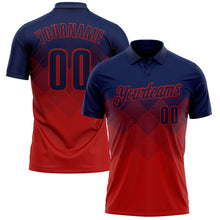 Laden Sie das Bild in den Galerie-Viewer, Custom Navy Red 3D Gradient Square Shape Performance Polo Shirt
