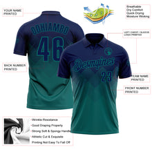 Загрузить изображение в средство просмотра галереи, Custom Navy Teal 3D Gradient Square Shape Performance Polo Shirt
