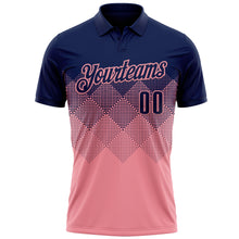 Загрузить изображение в средство просмотра галереи, Custom Navy Medium Pink 3D Gradient Square Shape Performance Polo Shirt
