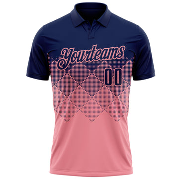 Custom Navy Medium Pink 3D Gradient Square Shape Performance Polo Shirt