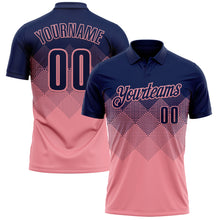 Загрузить изображение в средство просмотра галереи, Custom Navy Medium Pink 3D Gradient Square Shape Performance Polo Shirt

