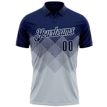 Laden Sie das Bild in den Galerie-Viewer, Custom Navy Silver 3D Gradient Square Shape Performance Polo Shirt
