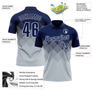 Custom Navy Silver 3D Gradient Square Shape Performance Polo Shirt