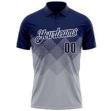 Загрузить изображение в средство просмотра галереи, Custom Navy Gray-White 3D Gradient Square Shape Performance Polo Shirt
