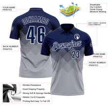 Загрузить изображение в средство просмотра галереи, Custom Navy Gray-White 3D Gradient Square Shape Performance Polo Shirt
