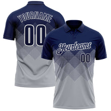 Загрузить изображение в средство просмотра галереи, Custom Navy Gray-White 3D Gradient Square Shape Performance Polo Shirt
