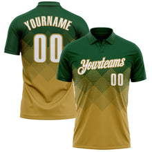 Загрузить изображение в средство просмотра галереи, Custom Green White-Old Gold 3D Gradient Square Shape Performance Polo Shirt
