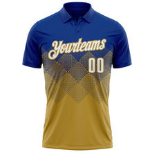Загрузить изображение в средство просмотра галереи, Custom Royal White-Old Gold 3D Gradient Square Shape Performance Polo Shirt
