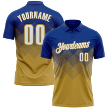 Загрузить изображение в средство просмотра галереи, Custom Royal White-Old Gold 3D Gradient Square Shape Performance Polo Shirt
