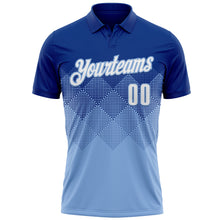 Laden Sie das Bild in den Galerie-Viewer, Custom Royal White-Light Blue 3D Gradient Square Shape Performance Polo Shirt
