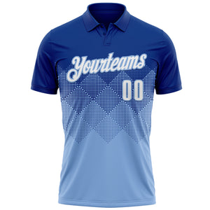 Custom Royal White-Light Blue 3D Gradient Square Shape Performance Polo Shirt