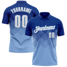 Laden Sie das Bild in den Galerie-Viewer, Custom Royal White-Light Blue 3D Gradient Square Shape Performance Polo Shirt
