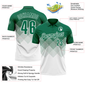 Custom Kelly Green White 3D Gradient Square Shape Performance Polo Shirt