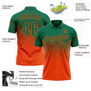 Custom Kelly Green Orange 3D Gradient Square Shape Performance Polo Shirt