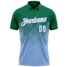 Laden Sie das Bild in den Galerie-Viewer, Custom Kelly Green White-Light Blue 3D Gradient Square Shape Performance Polo Shirt
