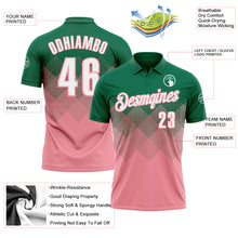 Load image into Gallery viewer, Custom Kelly Green White-Medium Pink 3D Gradient Square Shape Performance Polo Shirt
