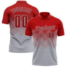 Загрузить изображение в средство просмотра галереи, Custom Red Gray 3D Gradient Square Shape Performance Polo Shirt
