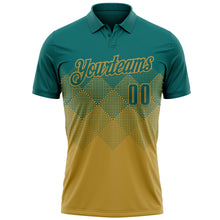 Laden Sie das Bild in den Galerie-Viewer, Custom Teal Old Gold 3D Gradient Square Shape Performance Polo Shirt

