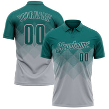 Laden Sie das Bild in den Galerie-Viewer, Custom Teal Gray 3D Gradient Square Shape Performance Polo Shirt
