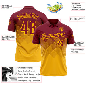 Custom Crimson Gold 3D Gradient Square Shape Performance Polo Shirt