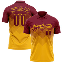 Load image into Gallery viewer, Custom Crimson Gold 3D Gradient Square Shape Performance Polo Shirt
