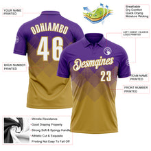 Загрузить изображение в средство просмотра галереи, Custom Purple White-Old Gold 3D Gradient Square Shape Performance Polo Shirt
