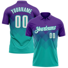 Laden Sie das Bild in den Galerie-Viewer, Custom Purple White-Aqua 3D Gradient Square Shape Performance Polo Shirt
