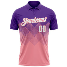 Laden Sie das Bild in den Galerie-Viewer, Custom Purple White-Medium Pink 3D Gradient Square Shape Performance Polo Shirt

