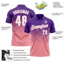 Laden Sie das Bild in den Galerie-Viewer, Custom Purple White-Medium Pink 3D Gradient Square Shape Performance Polo Shirt
