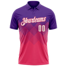 Laden Sie das Bild in den Galerie-Viewer, Custom Purple White-Neon Pink 3D Gradient Square Shape Performance Polo Shirt
