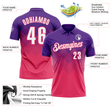 Laden Sie das Bild in den Galerie-Viewer, Custom Purple White-Neon Pink 3D Gradient Square Shape Performance Polo Shirt
